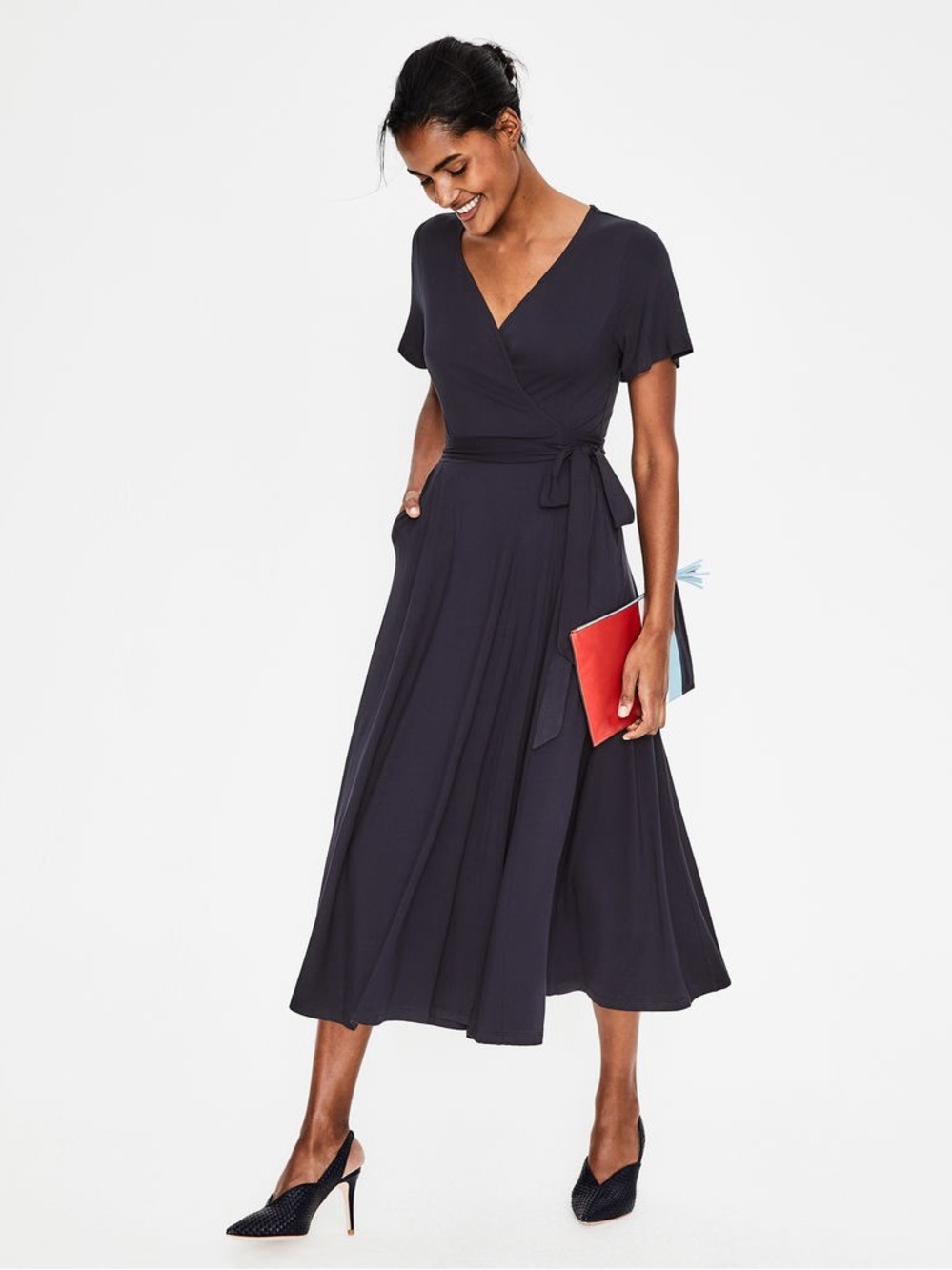 Boden Wrap Midi Dress in Navy Sz 8